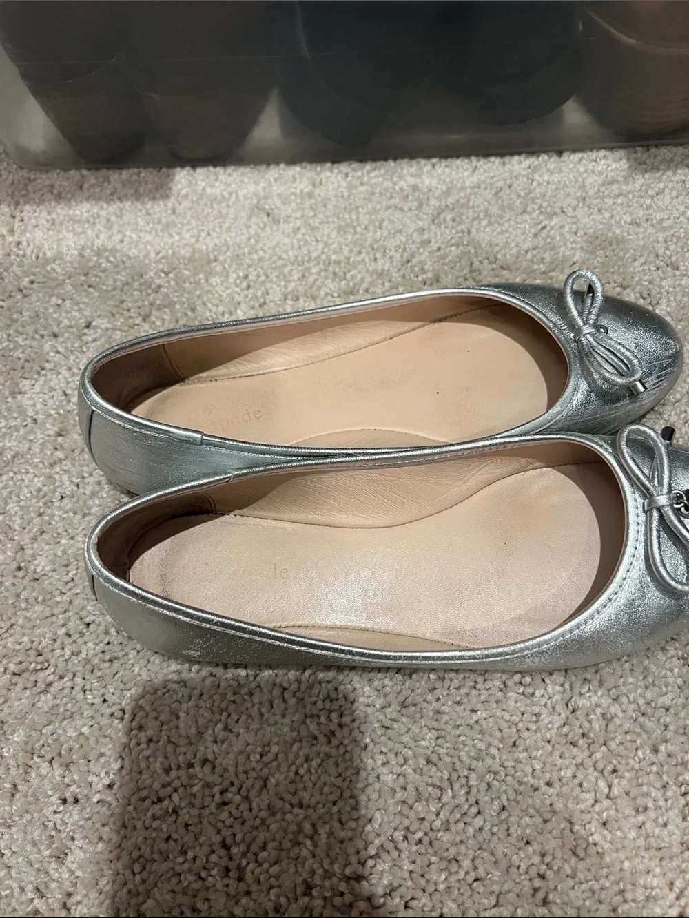kate spade Metallic Silver Bow Ballet Flats